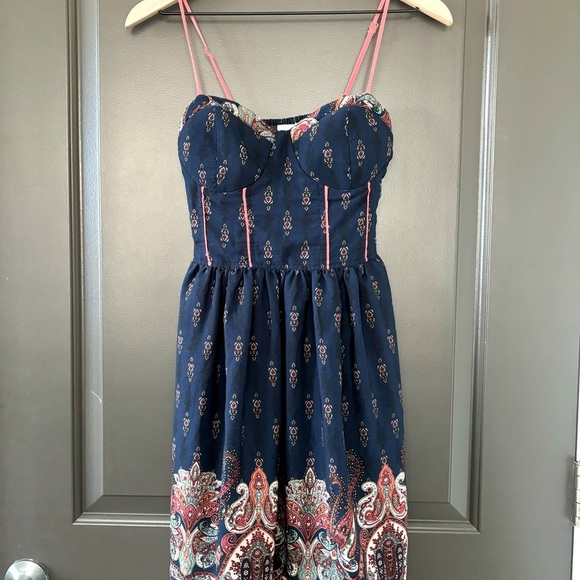 Anthropologie Band of Gypsies Mini Boho Bustier Corset Blue Paisley Dress size S - Picture 2 of 7